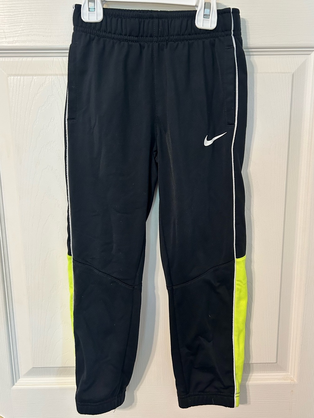 Boys, Nike, Black Joggers with Neon Yellow Side Panels, Size 6